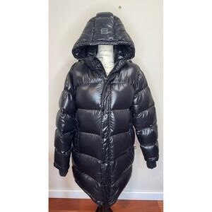 Aritzia The Super Puff Mid Hi Gloss Down Puffer Jacket Black Women's Size XL